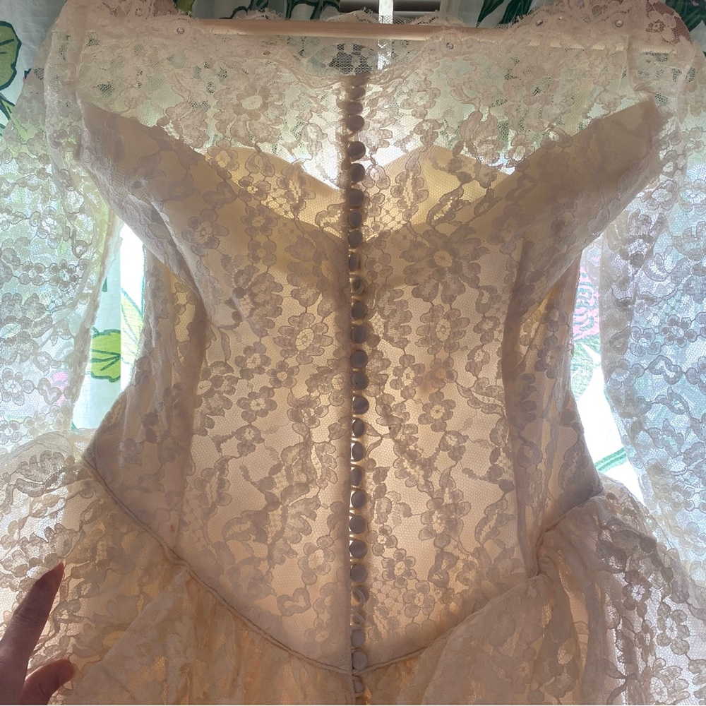 Vintage 40s/50s handmade tulle Fairy Ivory Lace Tiered Layered Wedding Dress XS - Picture 7 of 15